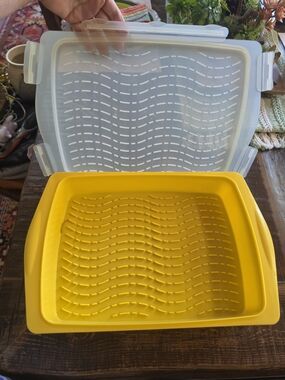 Large Yellow Plastic Marinade Draining Tray with Snap-On Lid EUC